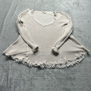 Free People Cream Frayed Hem Sweater